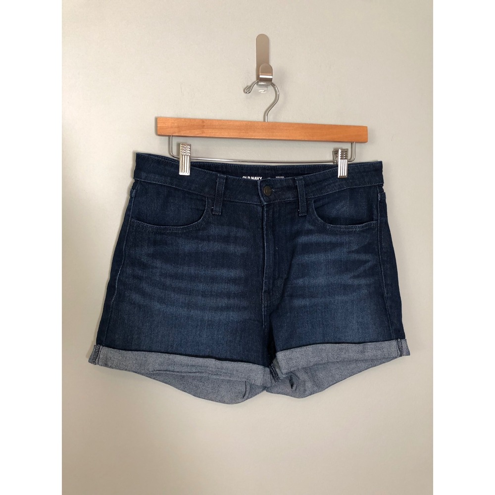 Old Navy Wow Shorts Womens 10 Dark Wash High Rise Cuffed Denim Indigo
